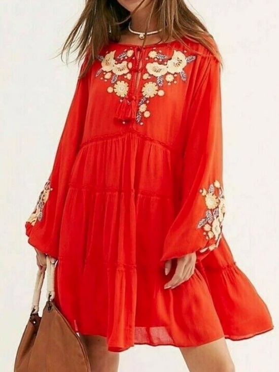 Free People Dresses & Skirts - $148 Free People Spell On You Poppy Red Floral Embroidered Peasant Dress Large